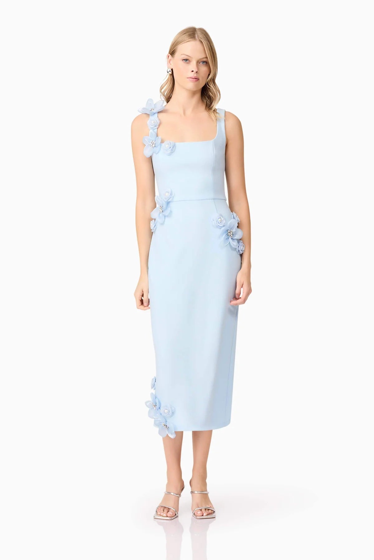 SABRINA 3D FLOWER MIDI DRESS BLUE WEDDING GUEST