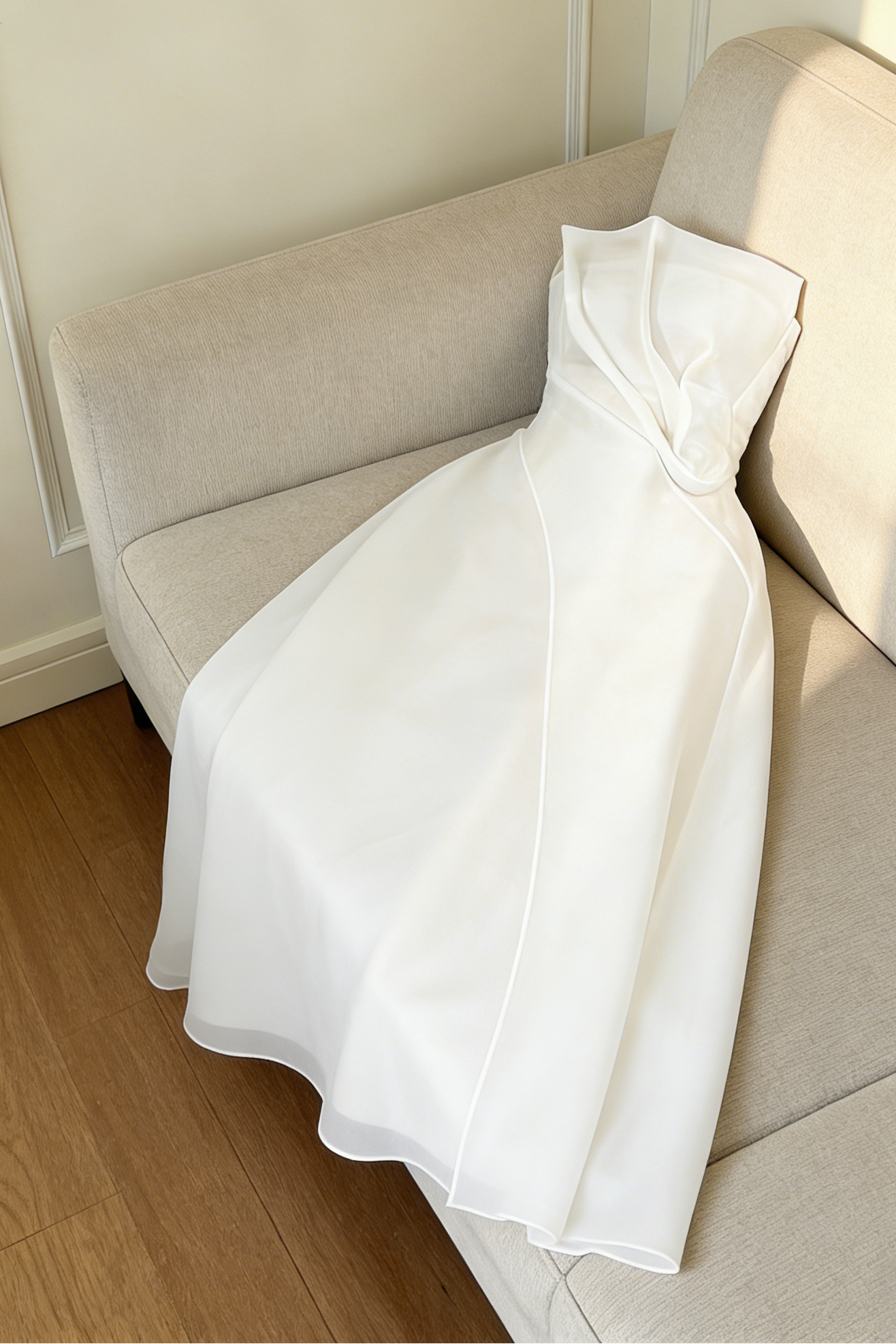 STRAPLESS ORGANZA MIDI DRESS FOR WEDDING GUEST