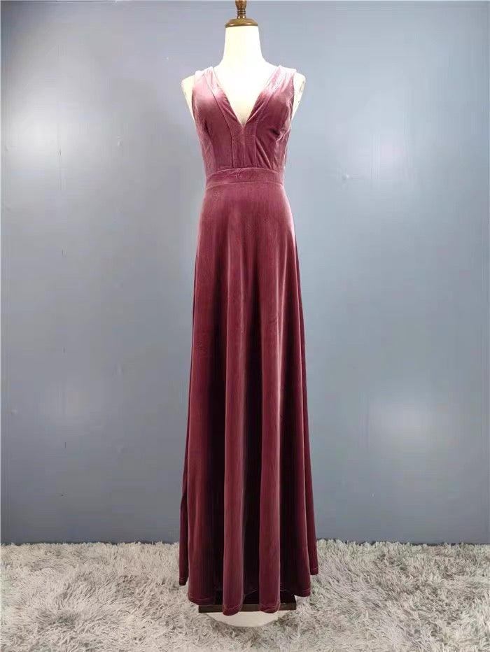 ELEGANT DUSTY PURPLE VELVET SLEEVELESS MAXI DRESS