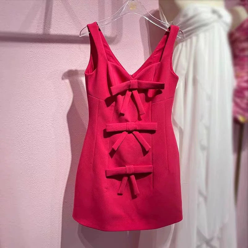 PINK BOWKNOT STRAPPY MINI DRESS FOR PARTY
