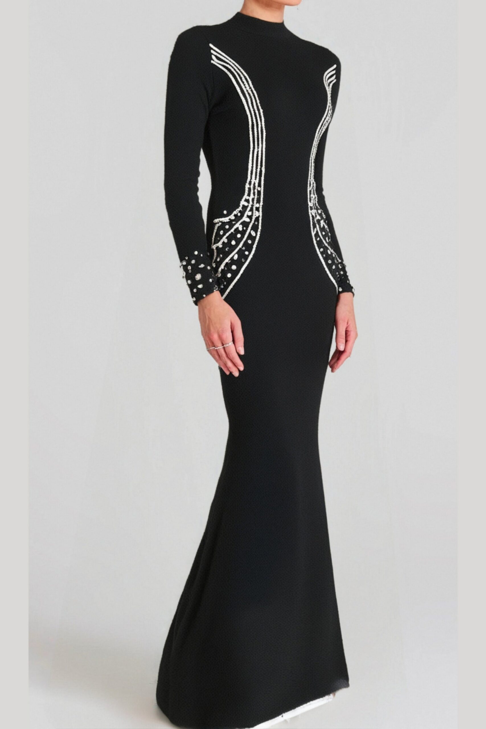 ASHLEY CRYSTAL BODYCON MAXI DRESS BLACK