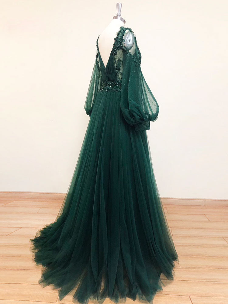 GREEN TULLE MAXI DRESS FOR WEDDING GUEST