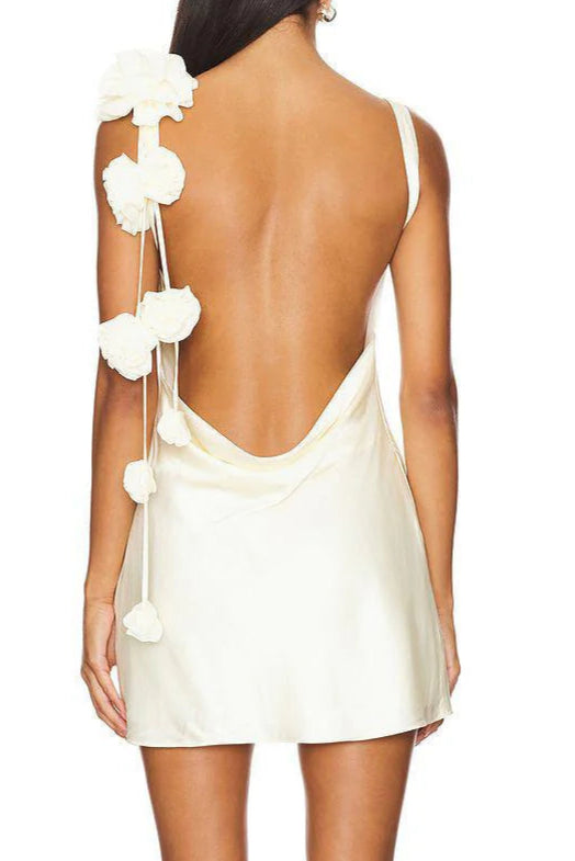 CHERYL 3D FLOWER SLEEVELESS MINI WHITE DRESS