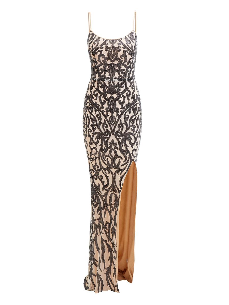 BOLD SEQUIN SPAGHETTI MAXI DRESS FOR EVENING