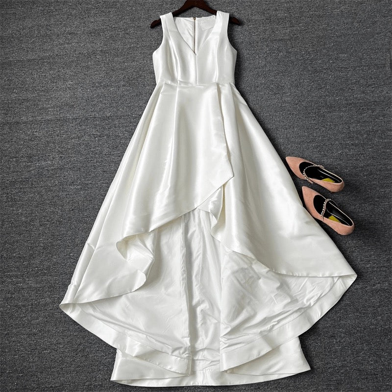 SLEEVELESS V-NECK MIDI DRESS, BEIGE CASUAL