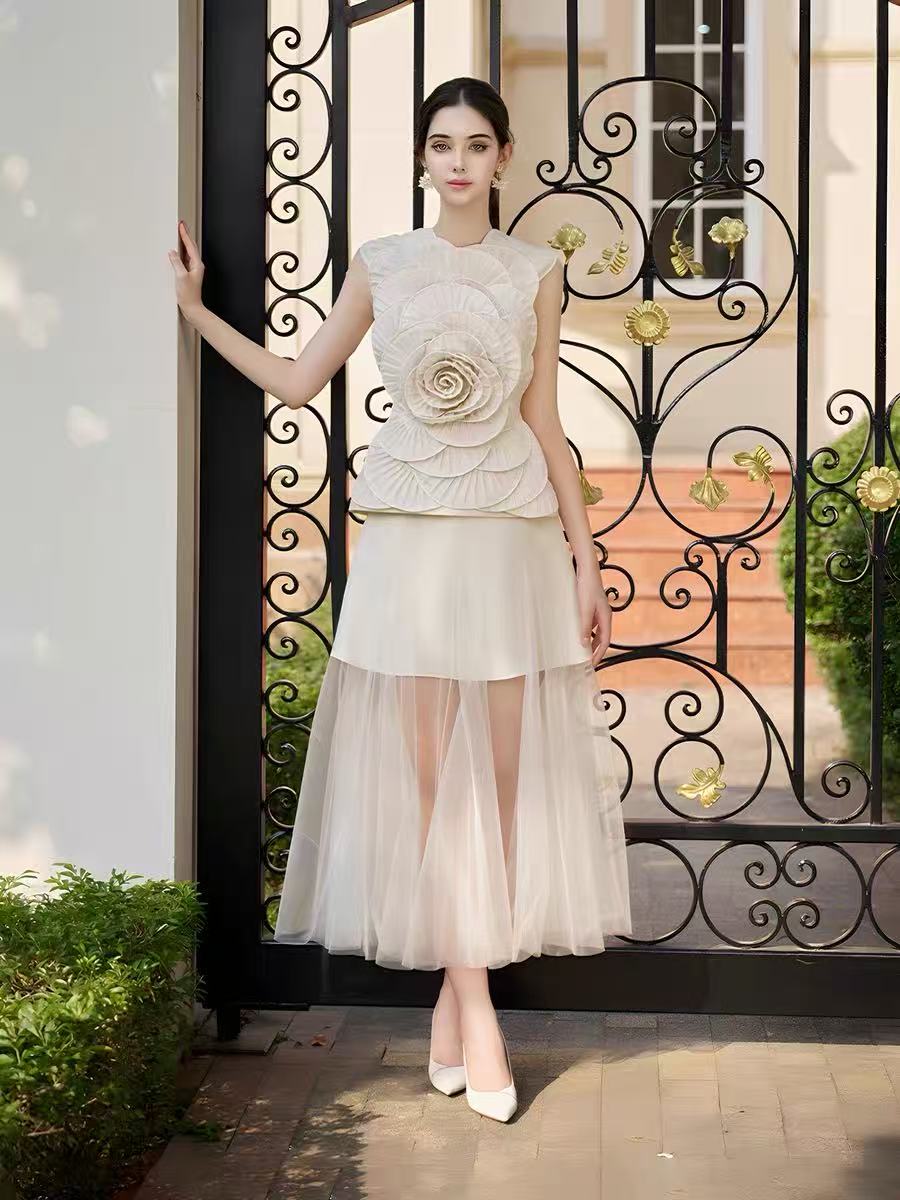 KARIMA 3D PETAL TOP & SKIRT SET - NEUTRAL FORMAL