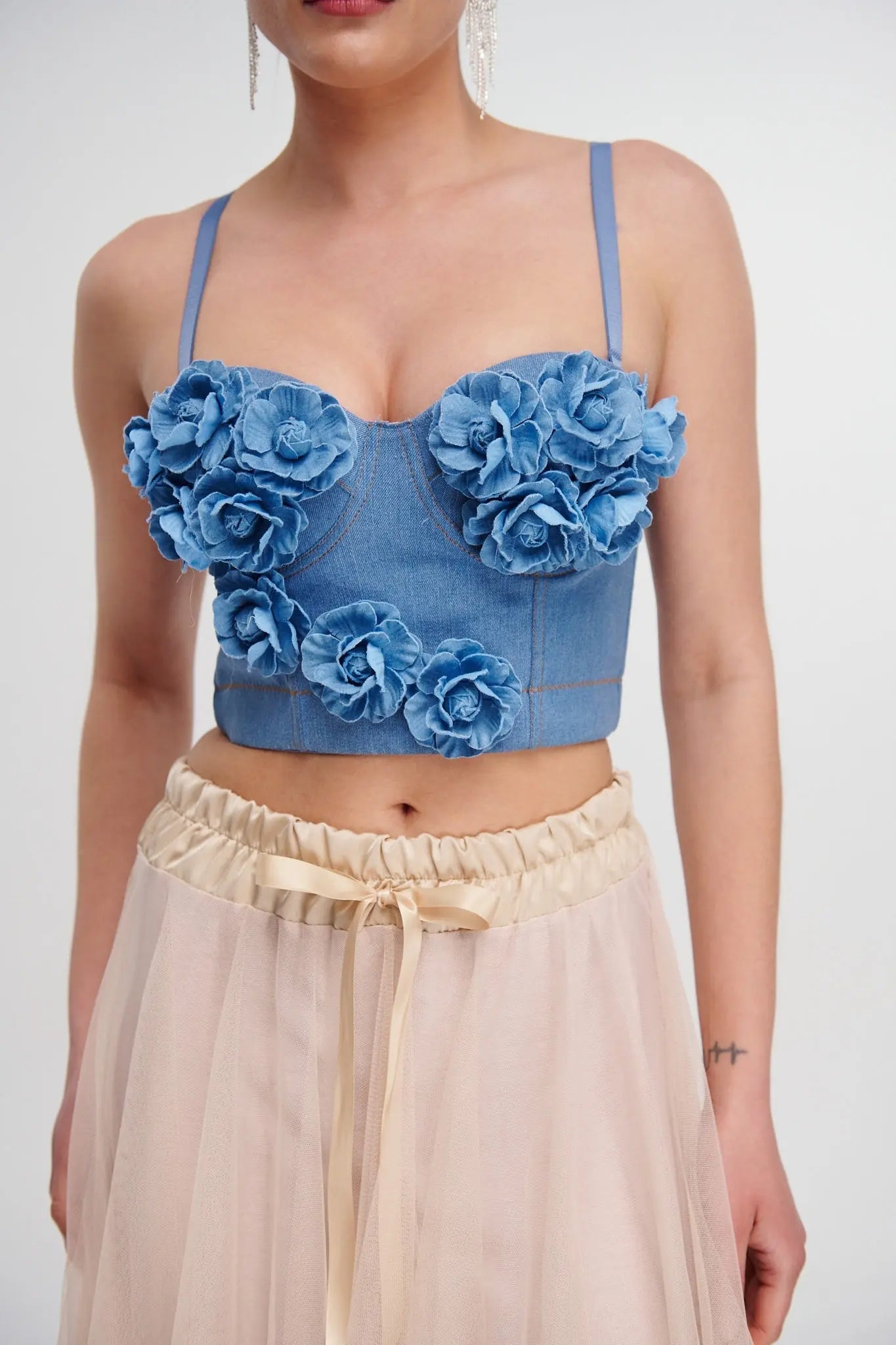 DENIM ROSES TOP FOR PARTY NIGHT