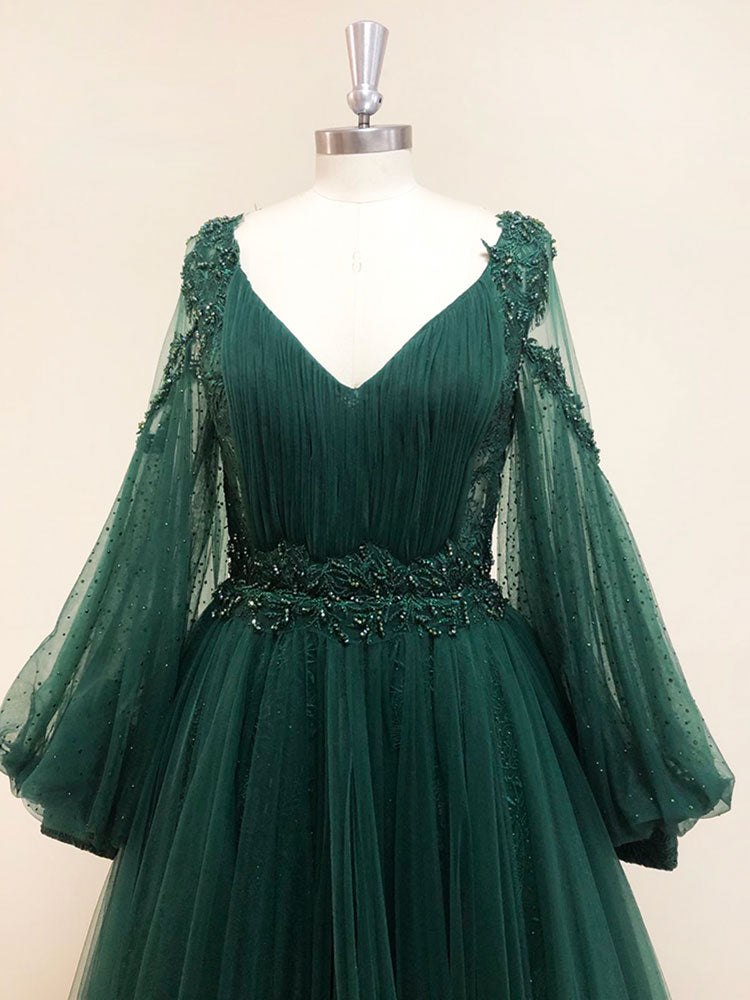 GREEN TULLE MAXI DRESS FOR WEDDING GUEST
