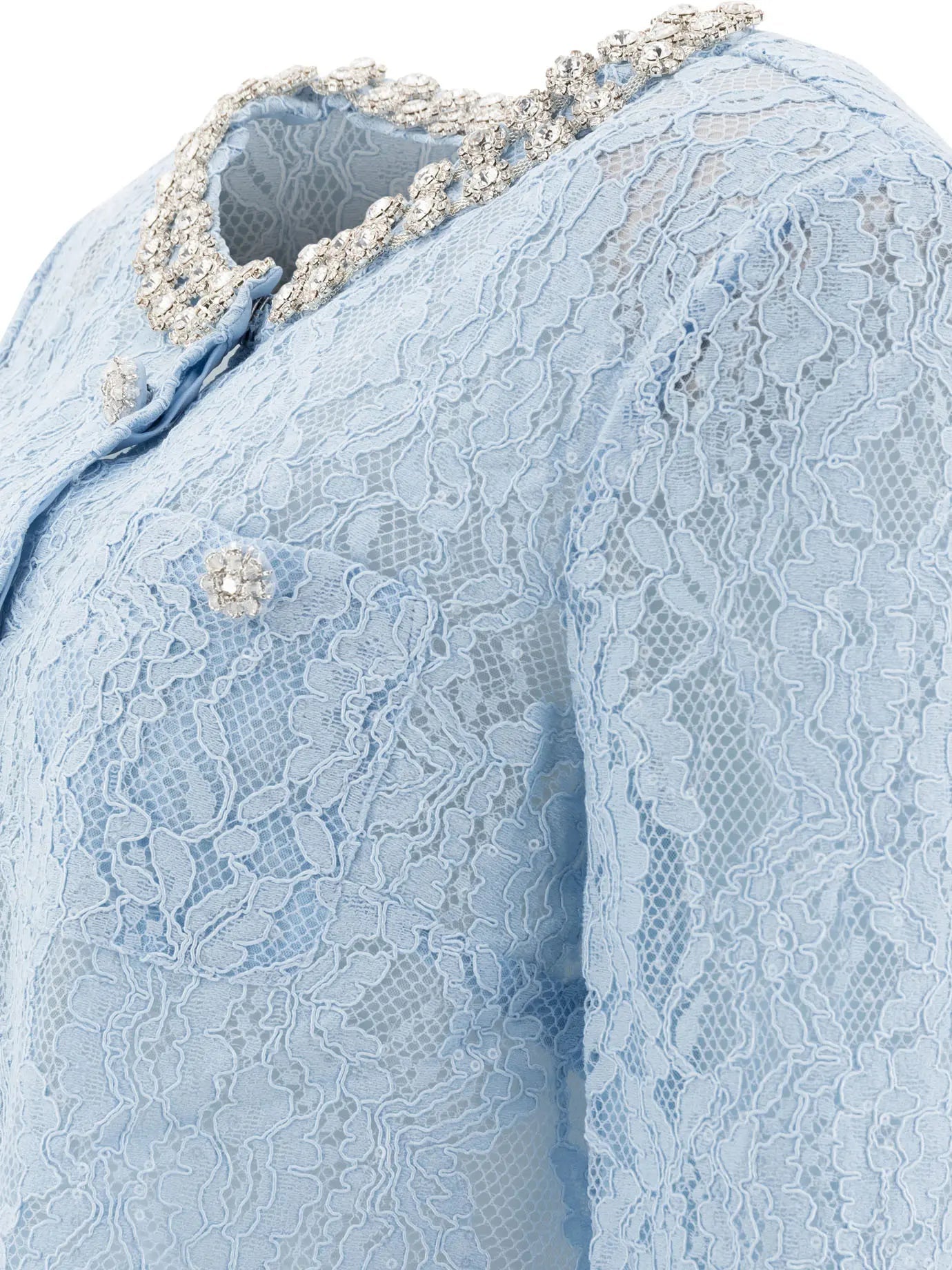LACE EMBELLISHED BLUE TOP FOR WOMEN