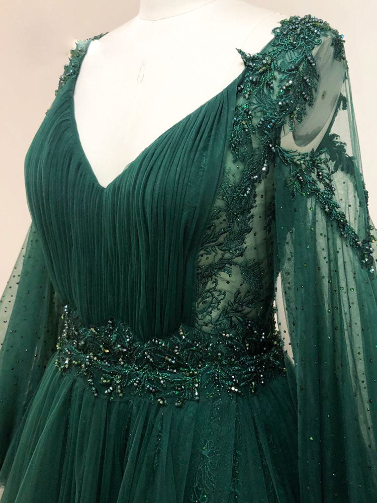 GREEN TULLE MAXI DRESS FOR WEDDING GUEST