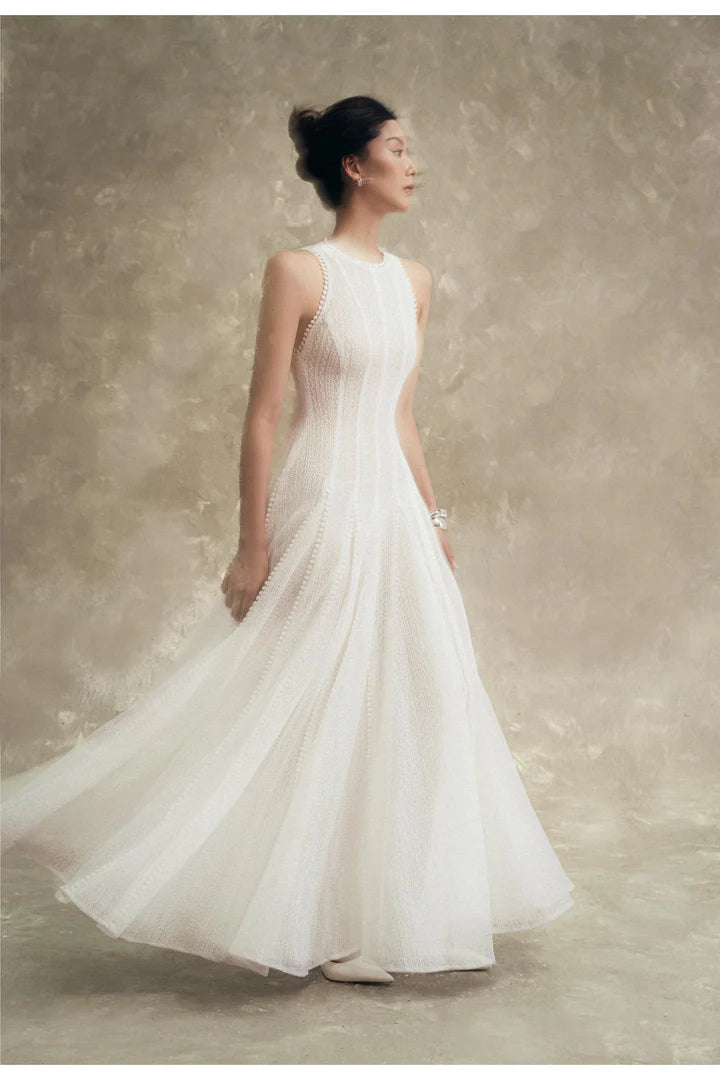 SLEEVELESS LACE CROCHET WHITE MAXI DRESS