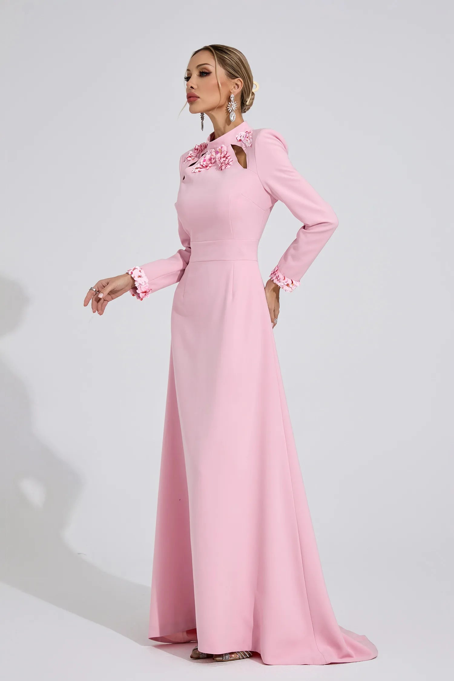 SHIRLEY PINK RHINESTONE MERMAID MAXI DRESS