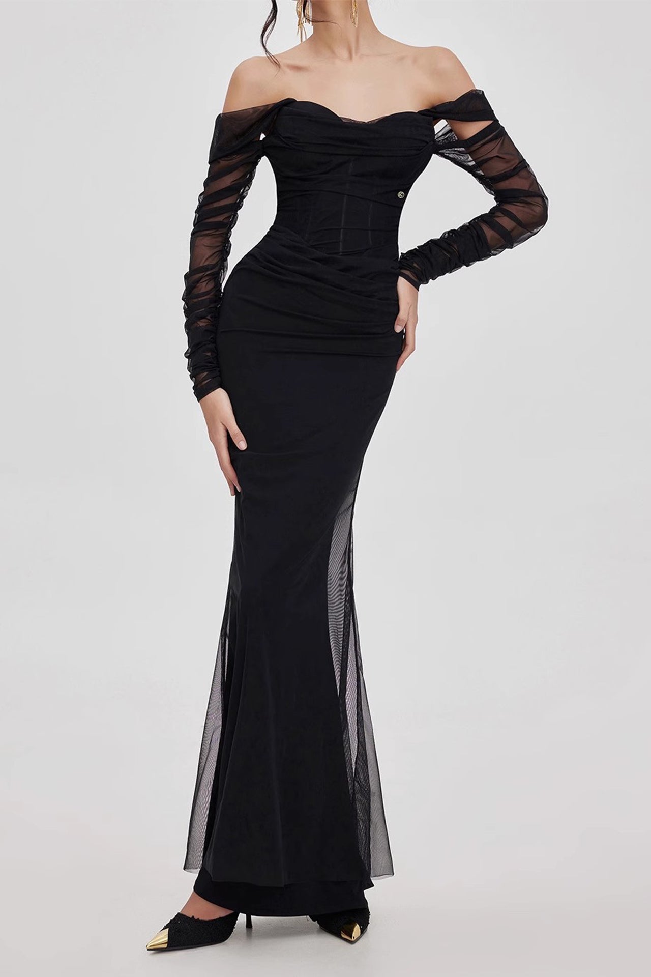 MESH MAXI DRESS FOR EVENING PARTY