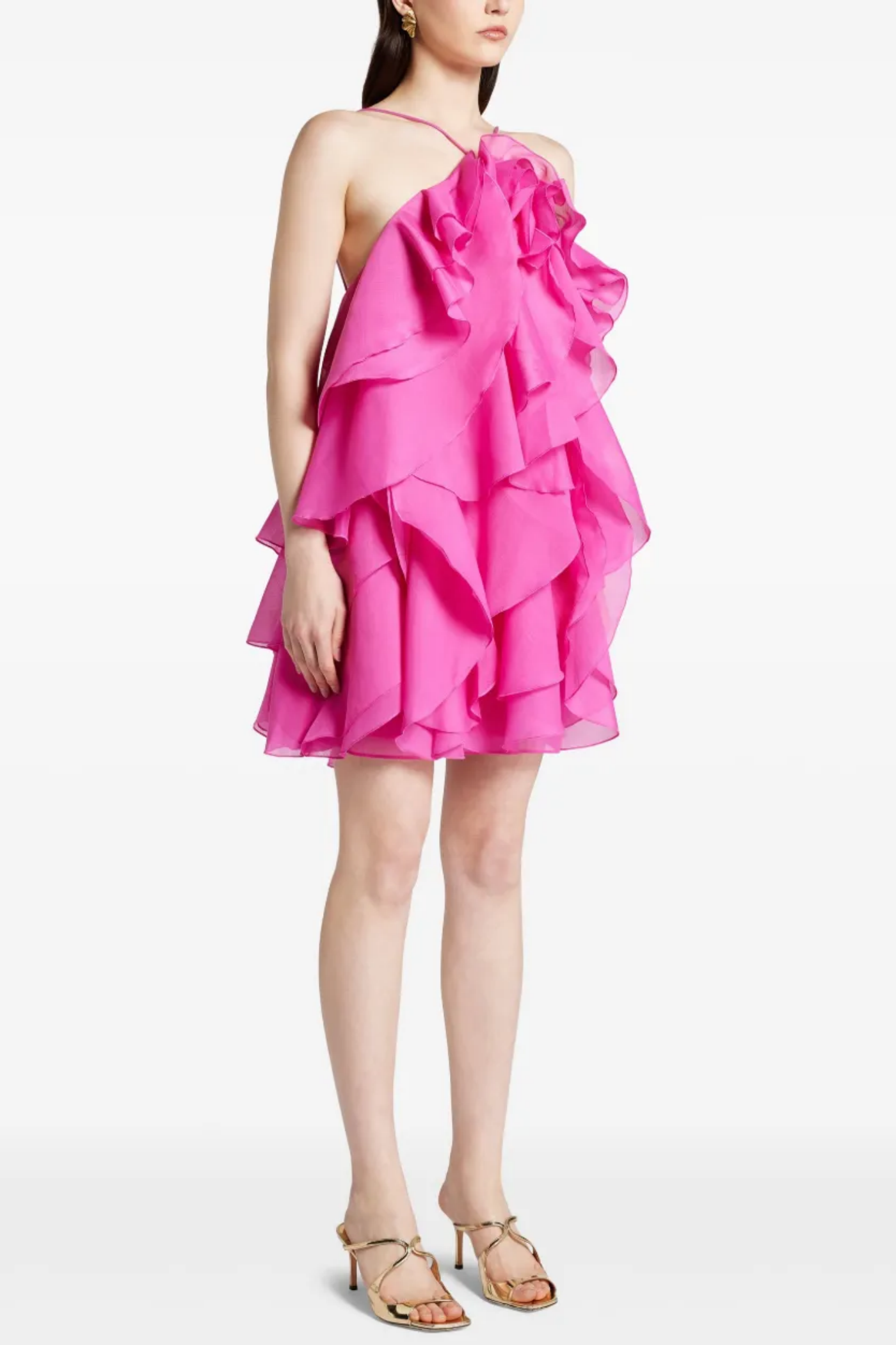 LORRAINE HALTER FLORAL MINI DRESS, FUCHSIA PARTY