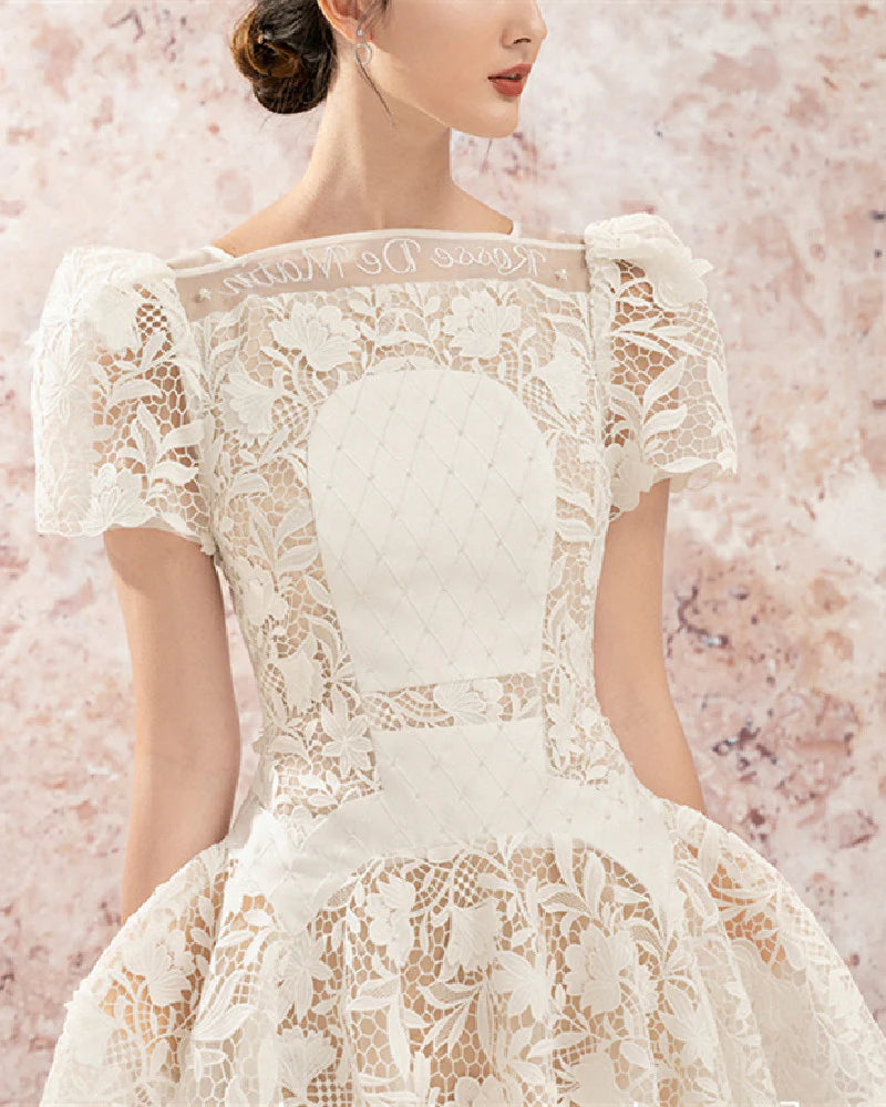 ROSE SLEEVE LACE MINI DRESS FOR WEDDING