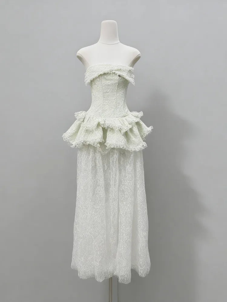 TIFFANY STRAPLESS LACE MAXI DRESS GREEN