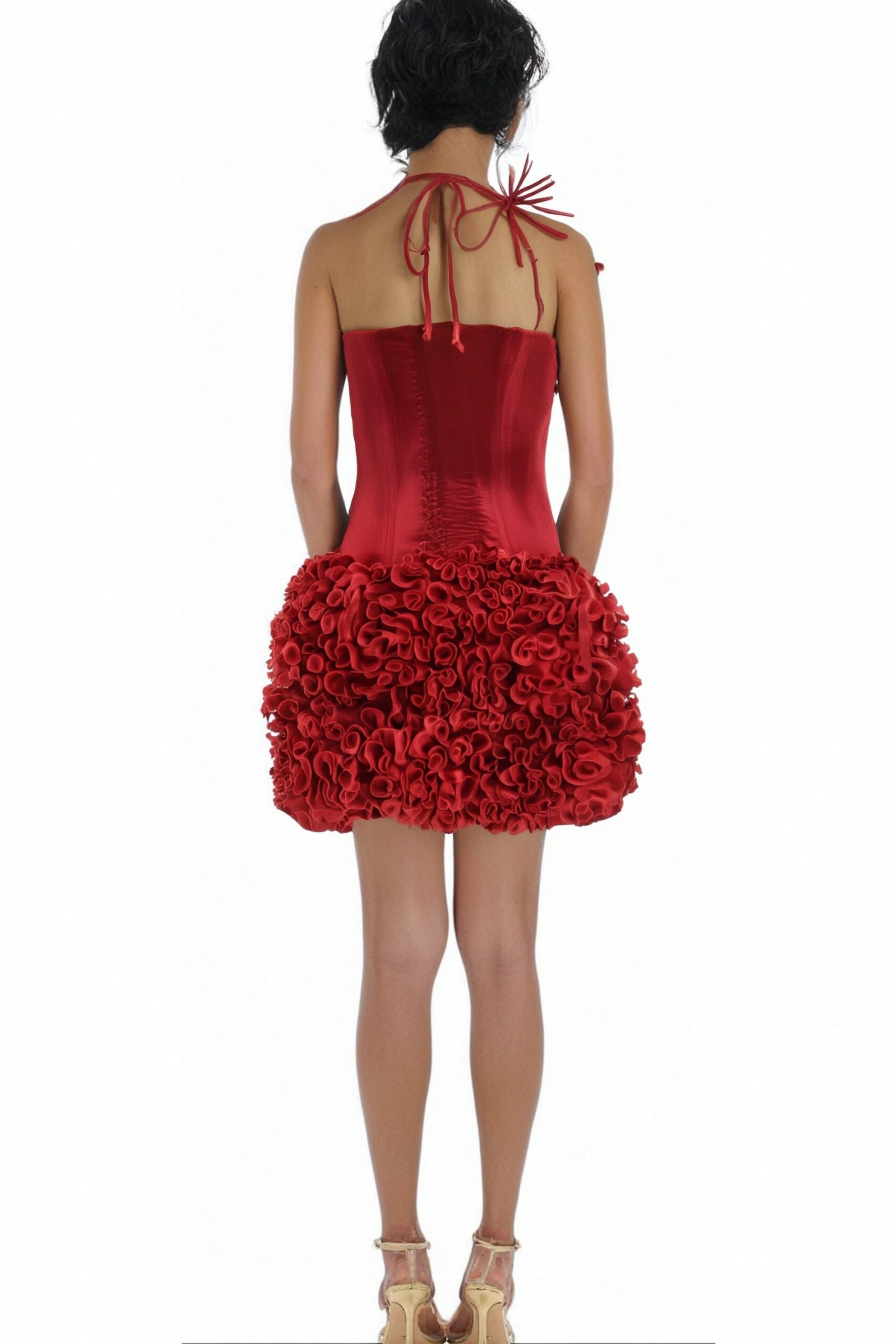 RED CORSET FLORAL MINI SKIRT SUIT FOR PARTY