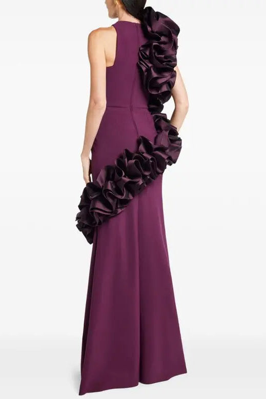 JOANNA RUFFLED BODYCON GOWN CLARET EVENING