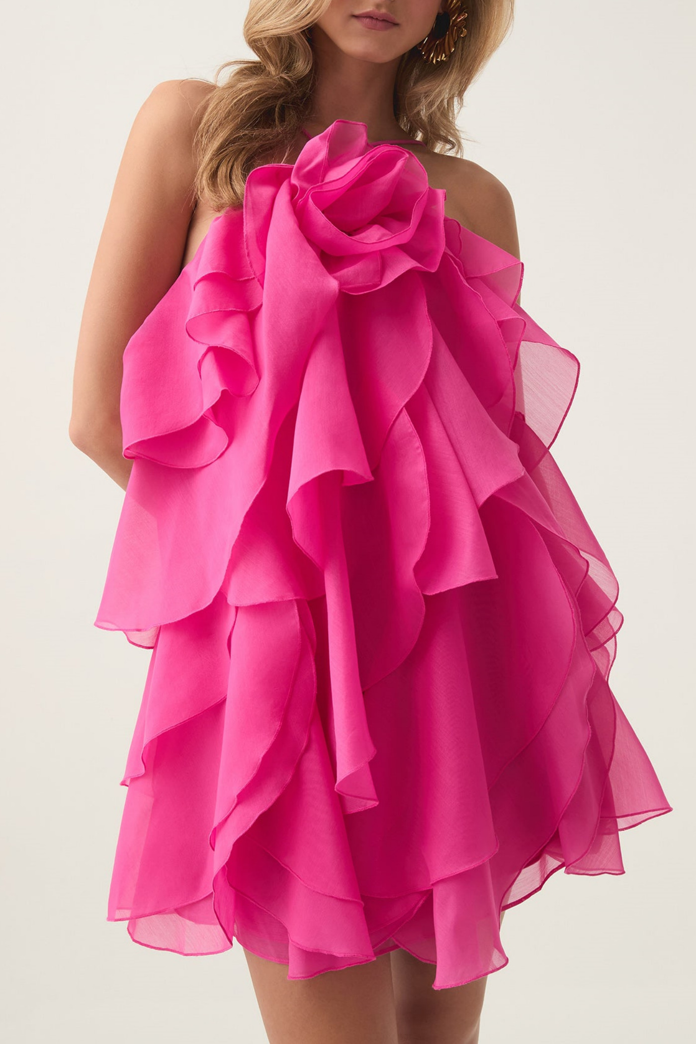 LORRAINE HALTER FLORAL MINI DRESS, FUCHSIA PARTY