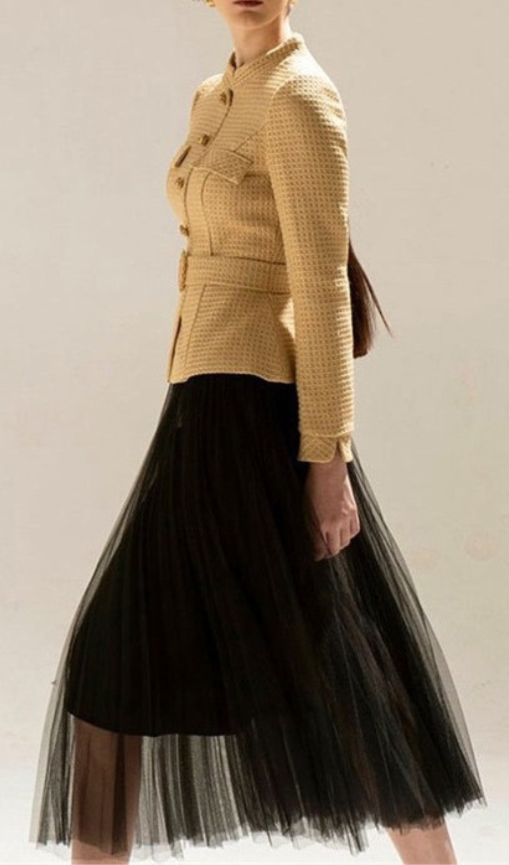 TWEED SUIT SET WITH MESH SKIRT & COAT