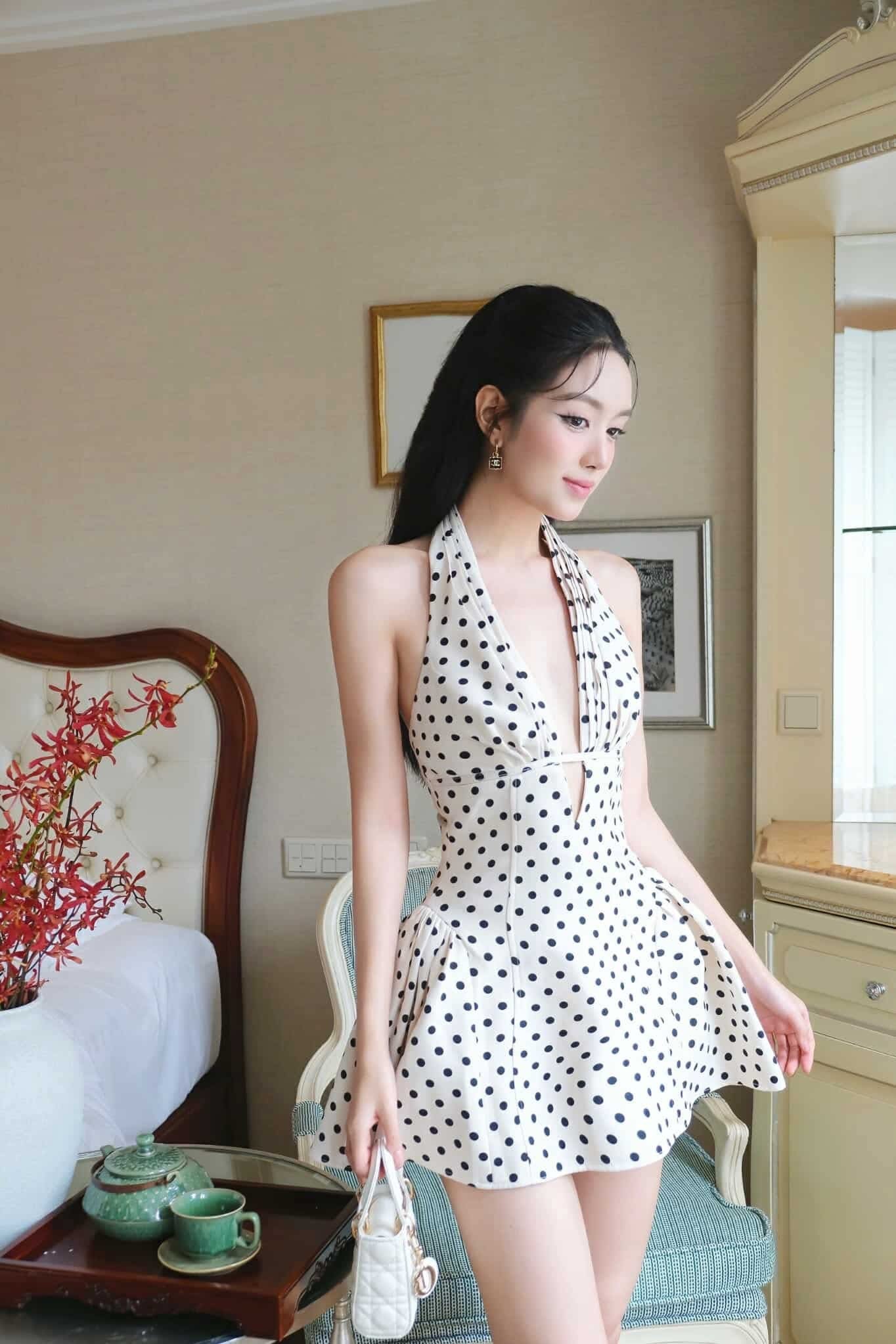 TIFFANY PLUNGE DOT MINI DRESS, PARTY NIGHT OUT