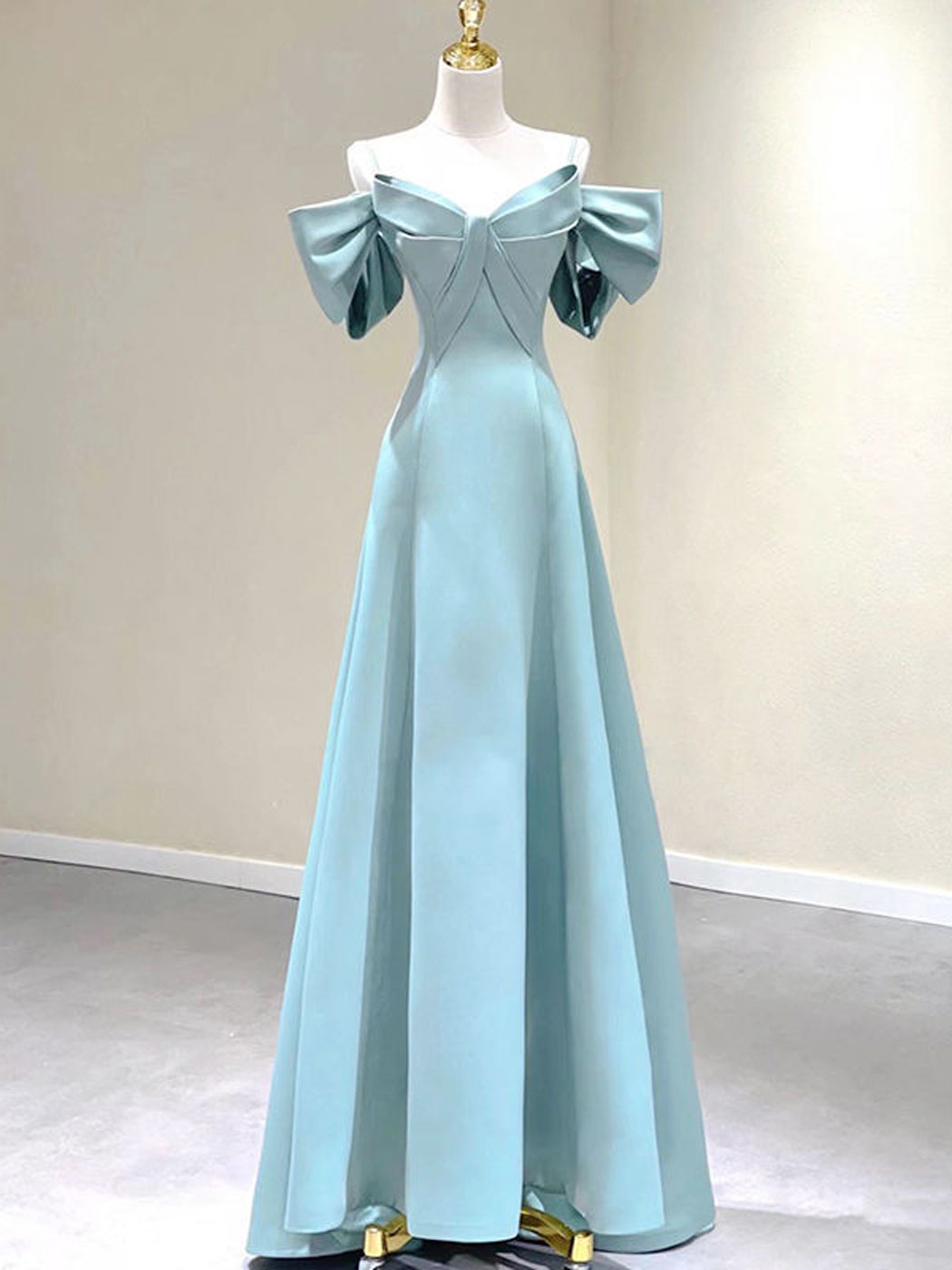 ELEGANT BLUE A-LINE SATIN DRESS FOR FORMAL OCCASIONS