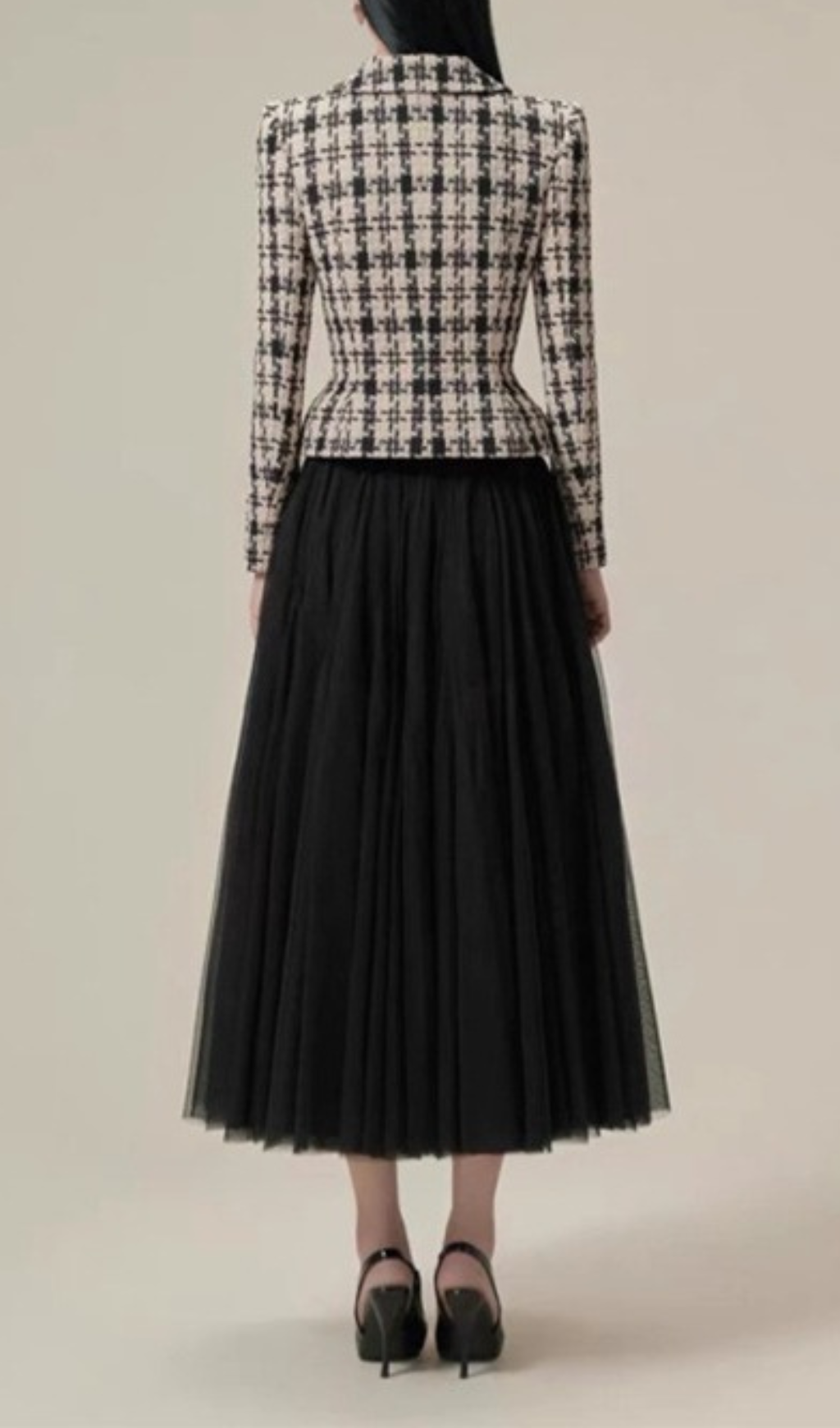 PLAID MESH SKIRT SUIT FOR OFFICE PARTY