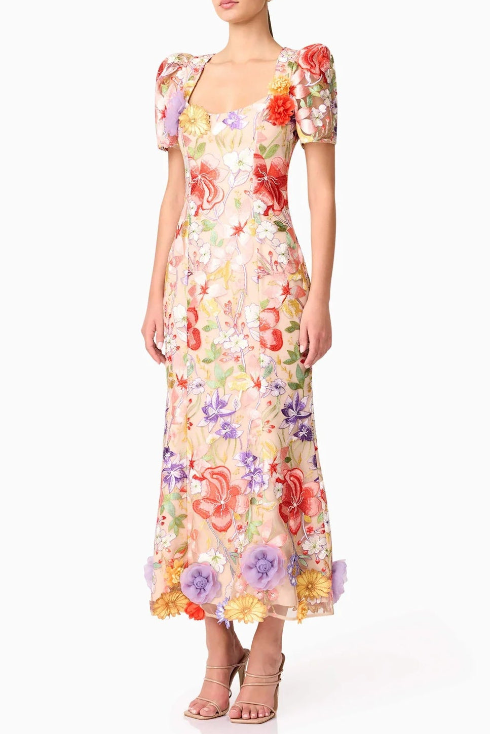 TRISTA MULTICOLOR SQUARE NECK BACKLESS FISHTAIL MAXI DRESS