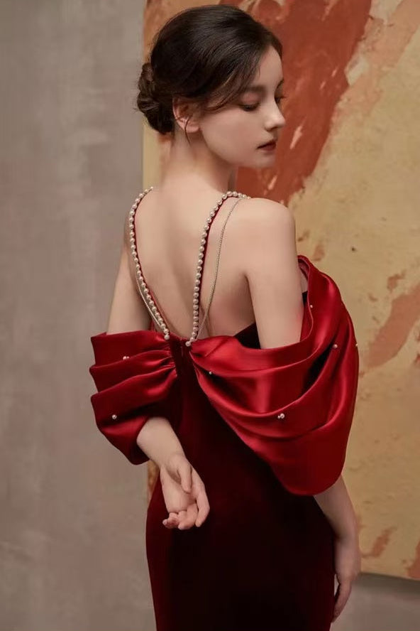 TOVE OFF-SHOULDER VELVET MAXI DRESS RED