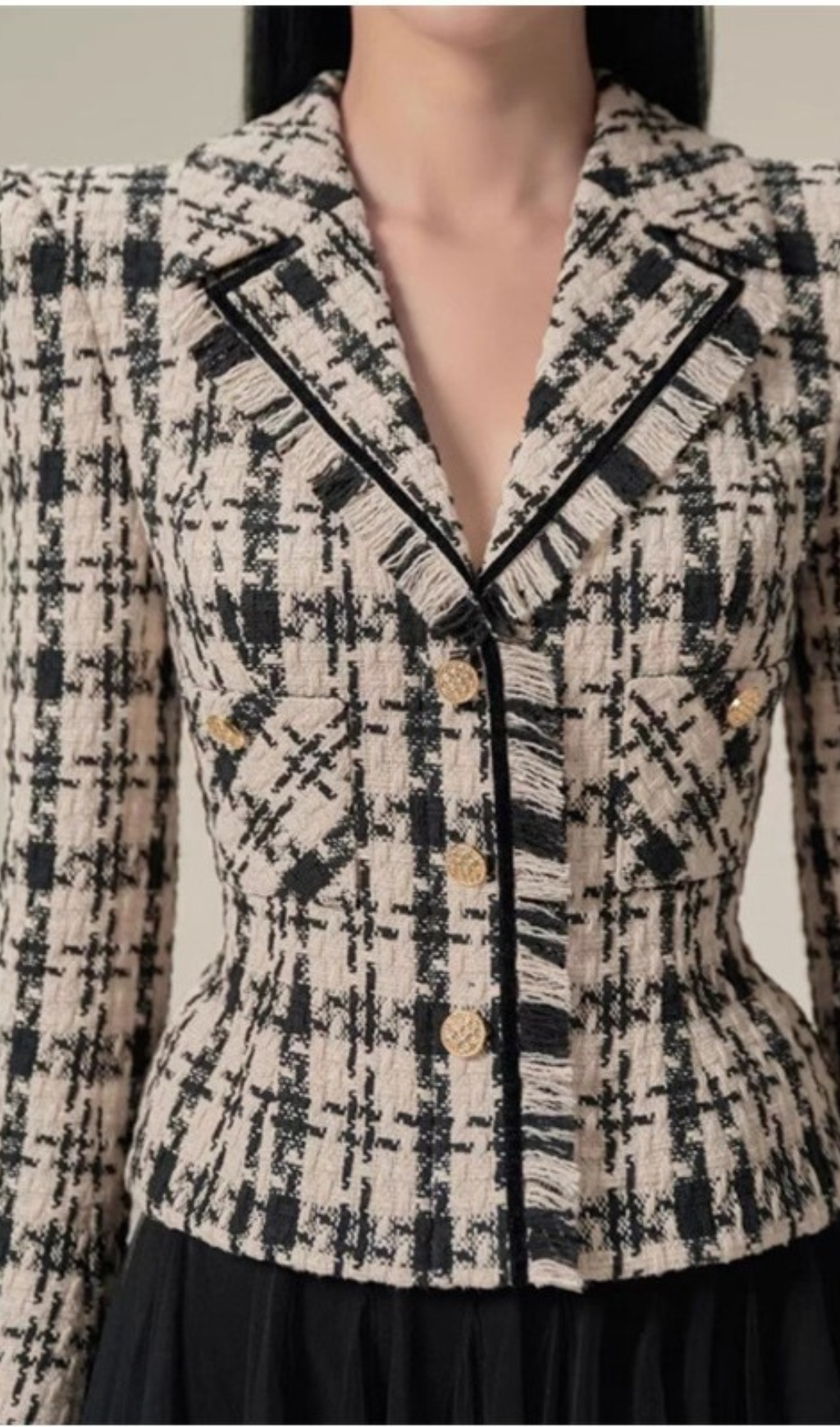PLAID MESH SKIRT SUIT FOR OFFICE PARTY