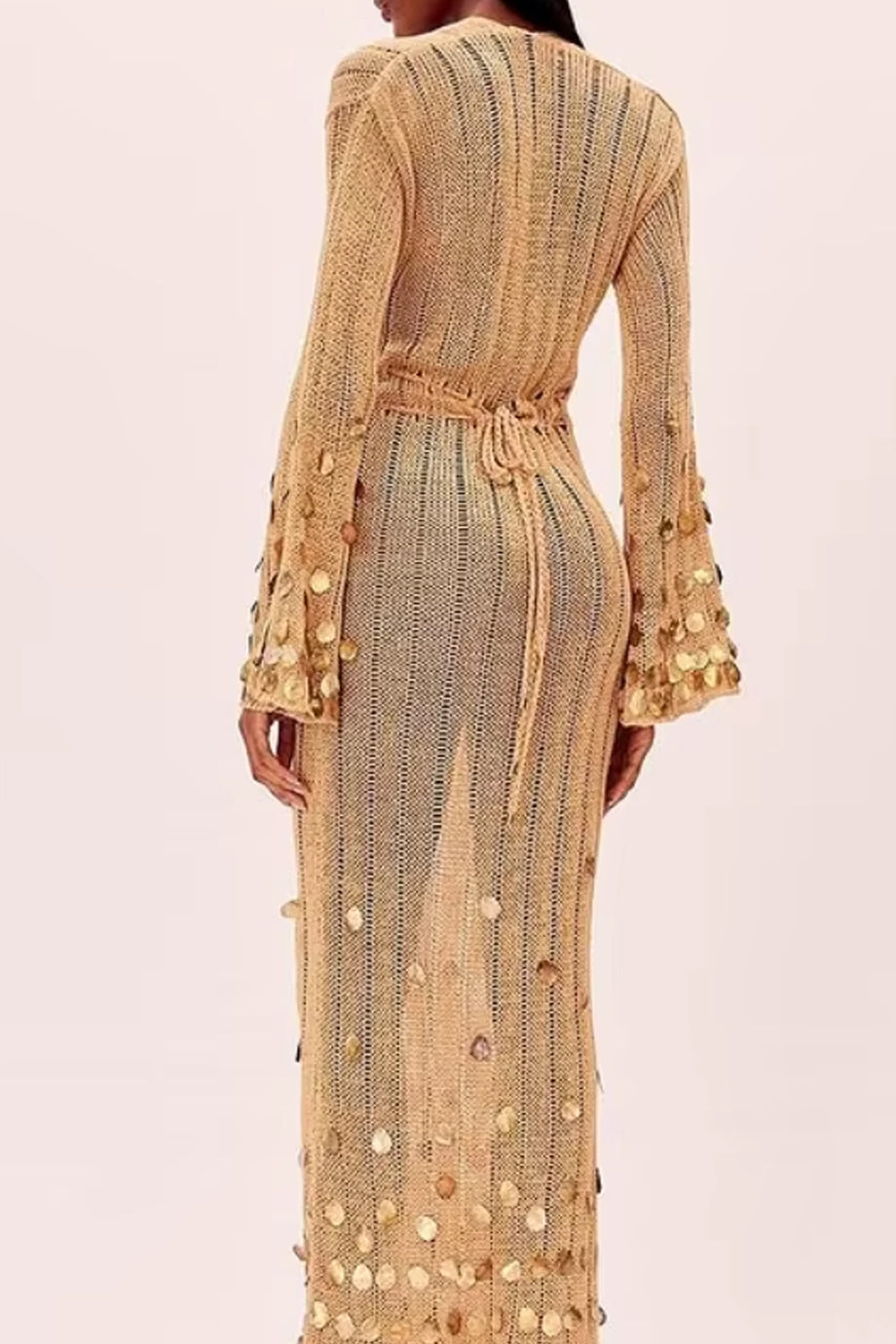 ELMA GOLDEN AURA V-NECK KNIT MAXI DRESS