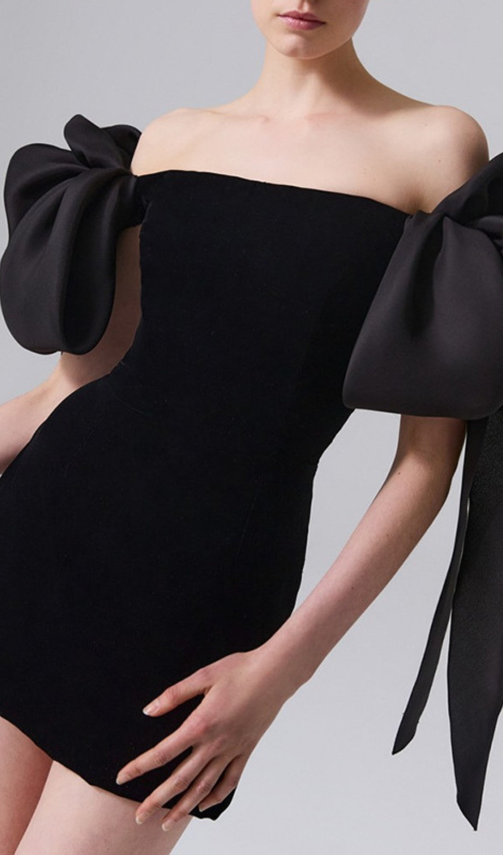 OFF-SHOULDER BLACK MINI DRESS, PARTY