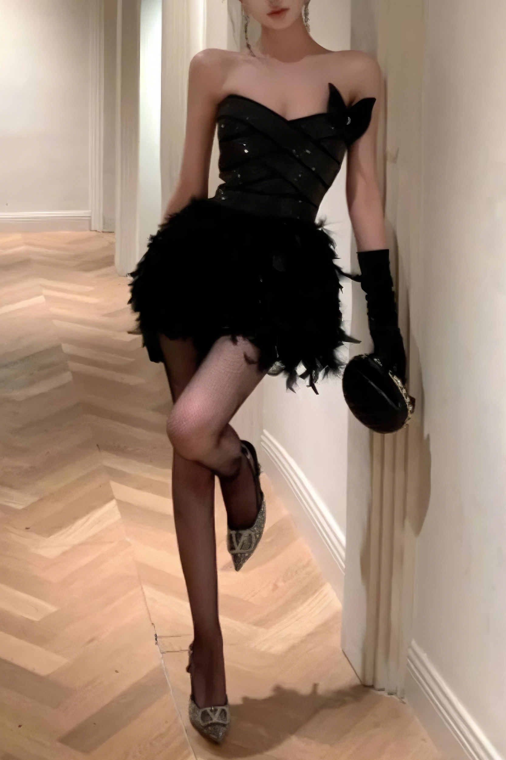 ALISA FEATHER MINI DRESS: PARTY SEQUIN COCKTAIL