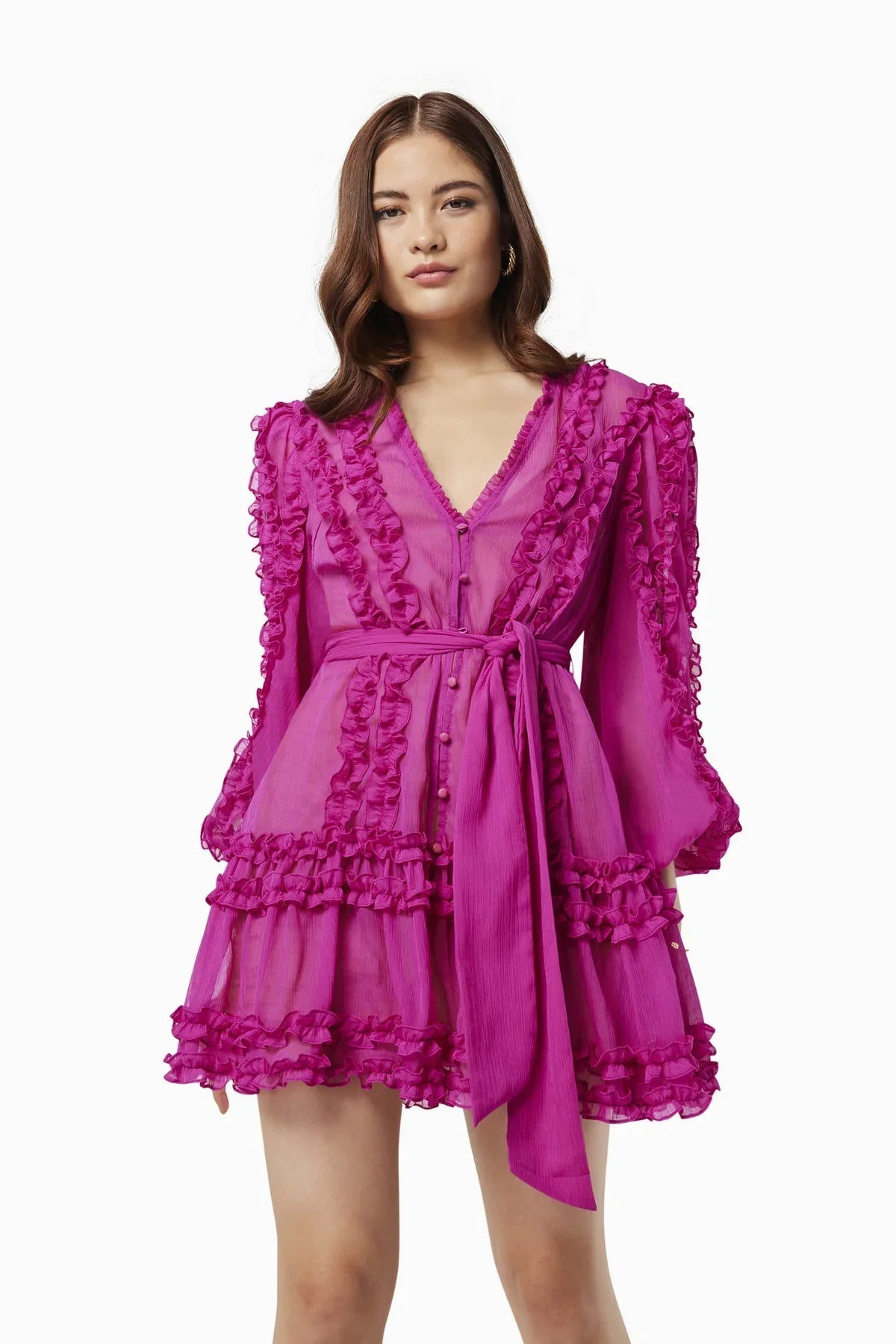 LARA CHIFFON ROSE RED FLORAL HEM MINI DRESS