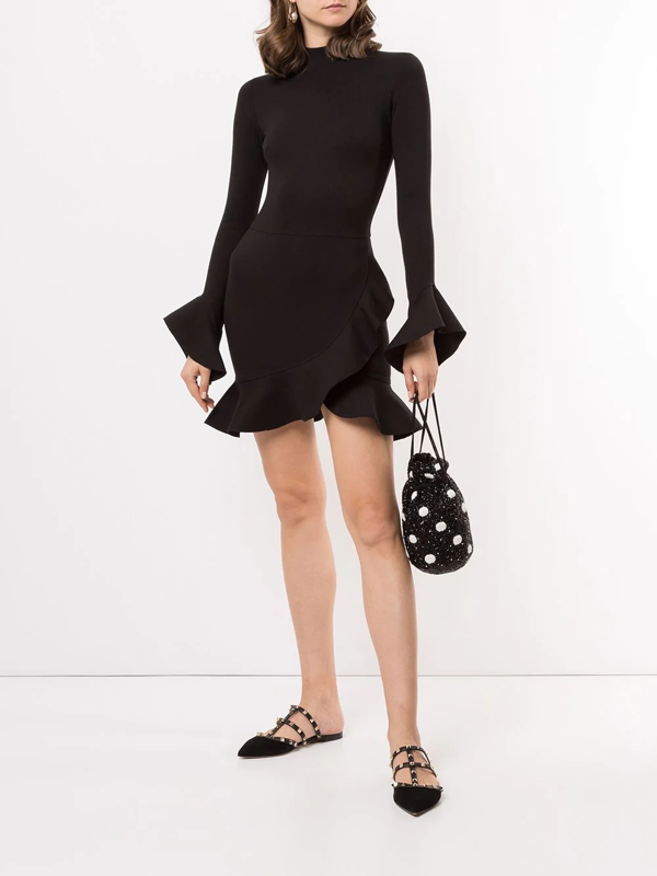 Eladia Ruffle Trim Mini Dress In Black