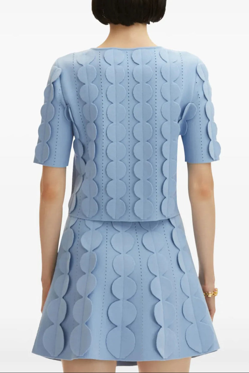 BLUE GEOMETRIC PRINT SKIRT SET, TWO-PIECE CARDIGAN