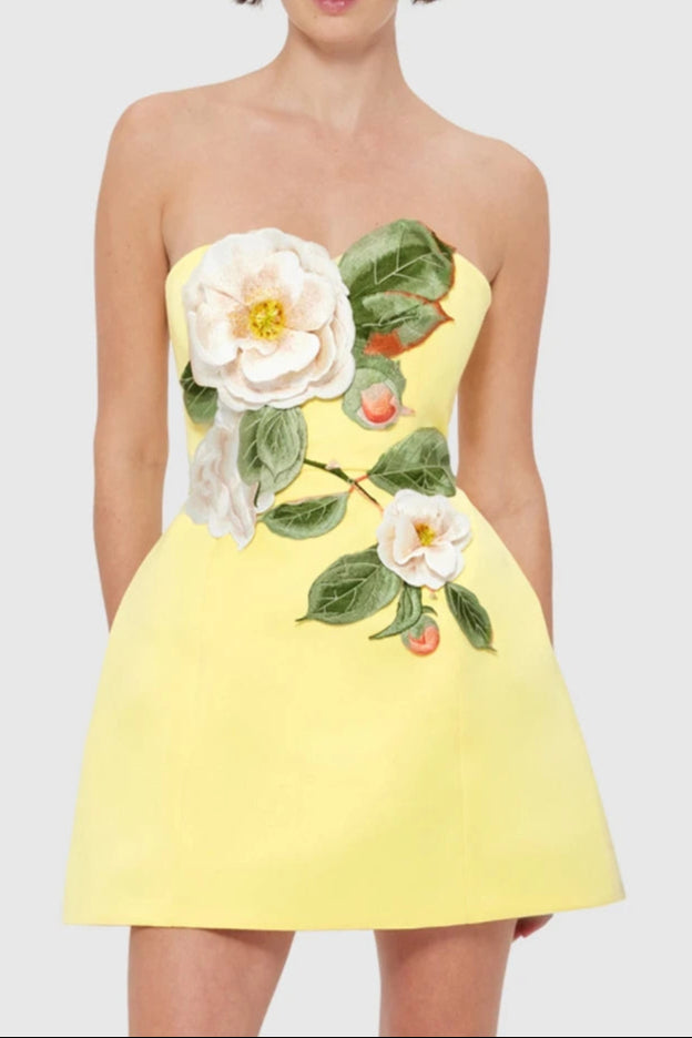 SUZANNE YELLOW FLORAL BUSTIER MINI DRESS