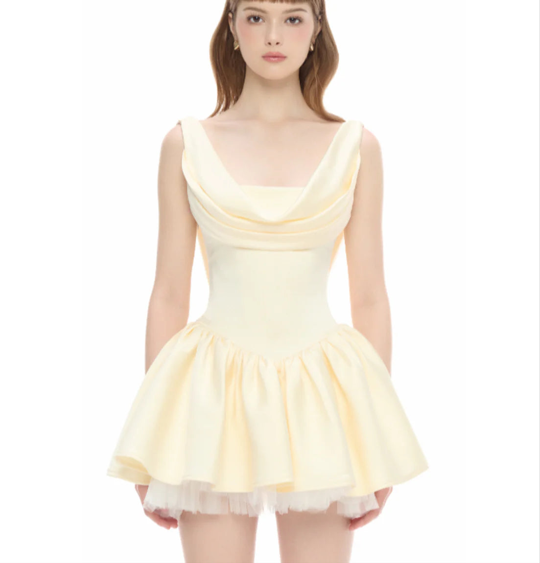 BERNICE BACKLESS PUFFY MINI DRESS CHAMPAGNE PARTY