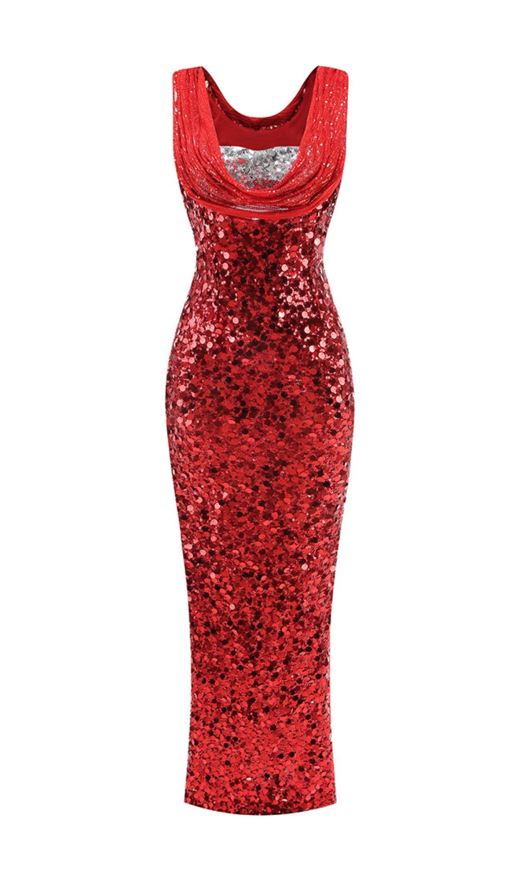 SEQUIN RED MAXI DRESS, SLEEVELESS EVENING GOWN
