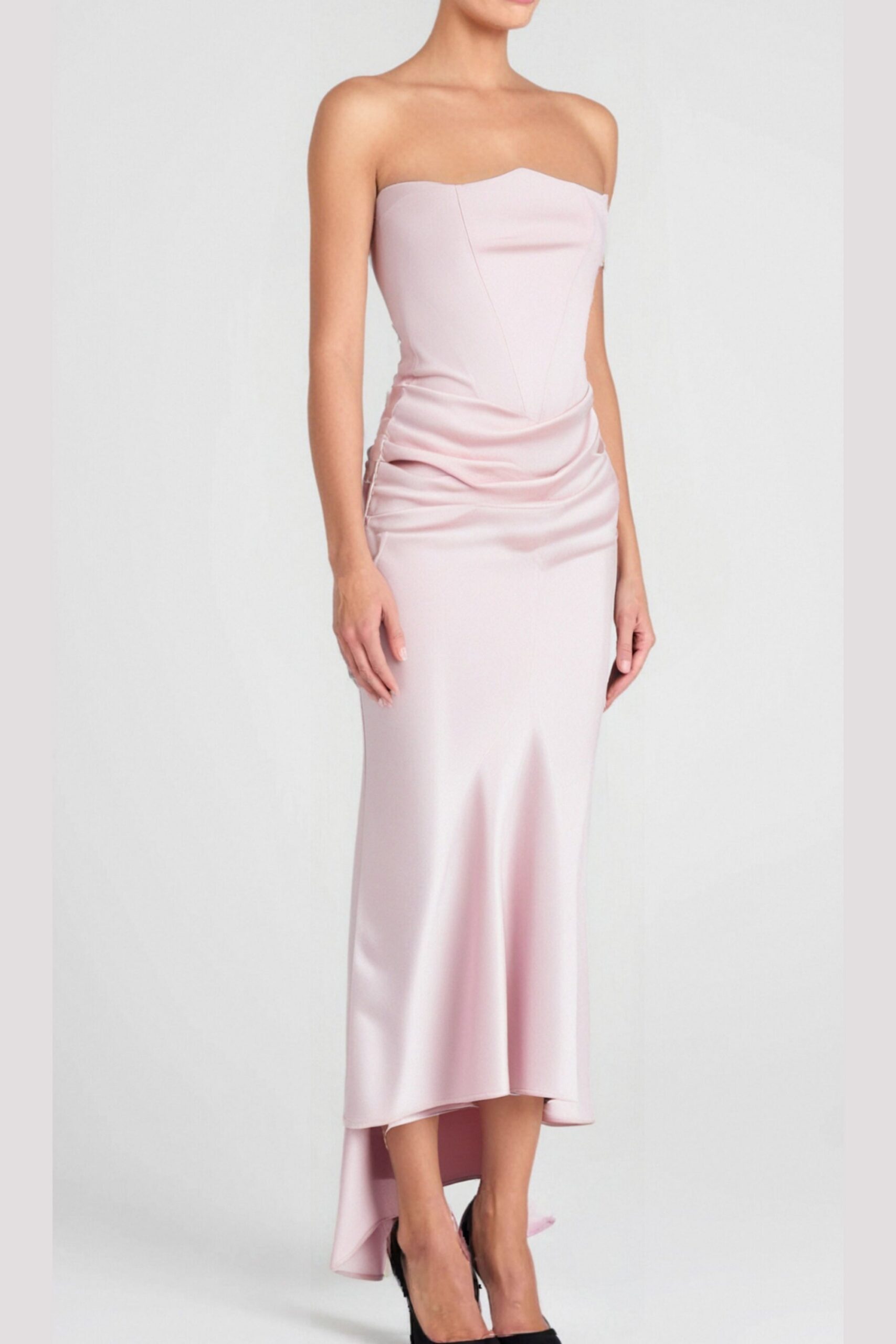 STRAPLESS SATIN CORSET MAXI DRESS PINK FORMAL