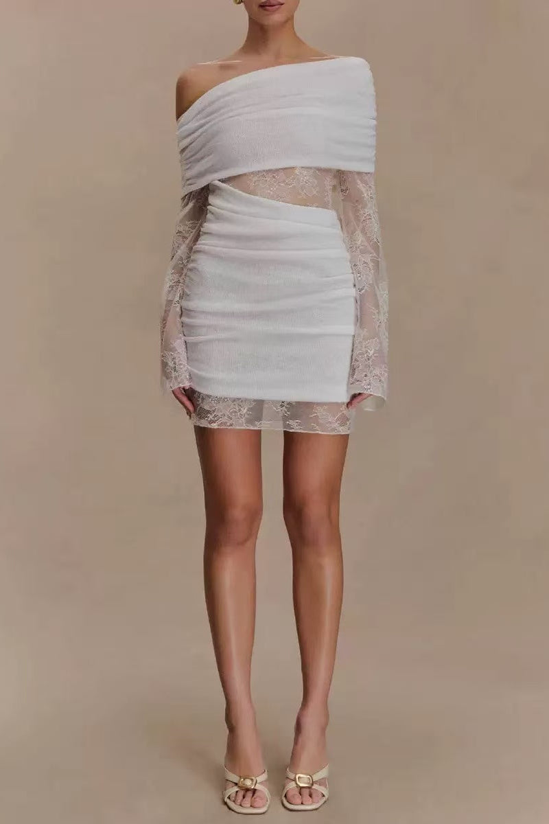 WHITE LACE STRAPLESS PARTY MINI DRESS