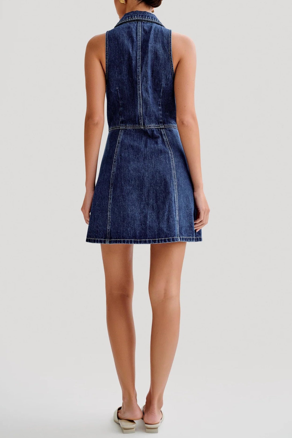 EARTHA COLLARED DENIM MINI DRESS DARK BLUE