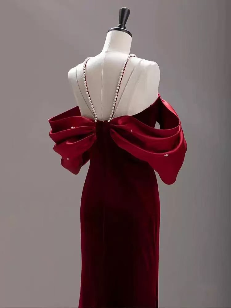 TOVE OFF-SHOULDER VELVET MAXI DRESS RED