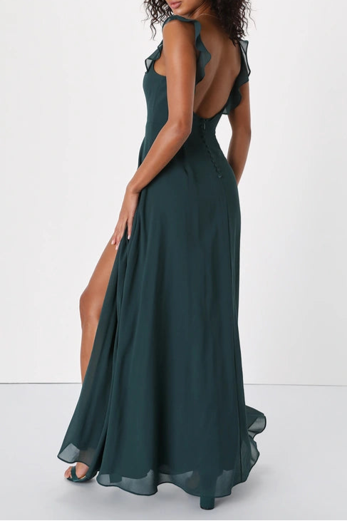 EMERALD GREEN RUFFLED MAXI DRESS FOR WEDDING GUEST