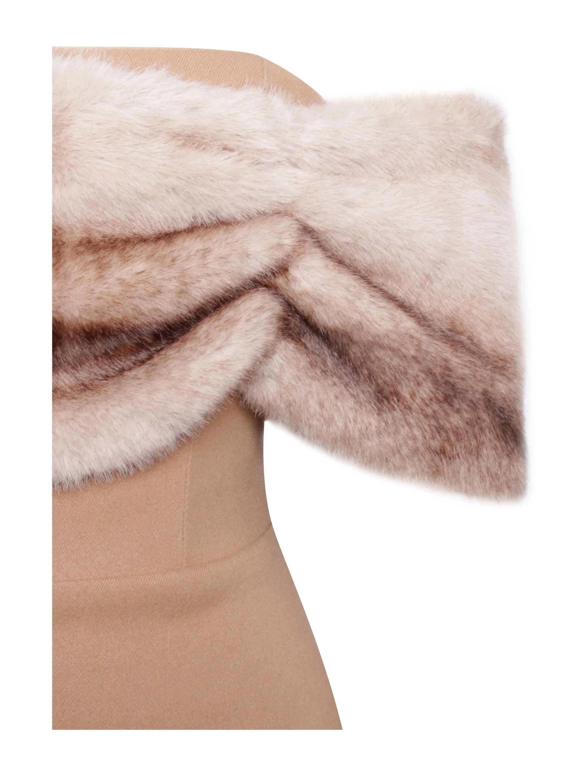 TURMERIC OFF-SHOULDER FUR TRIM MINI DRESS