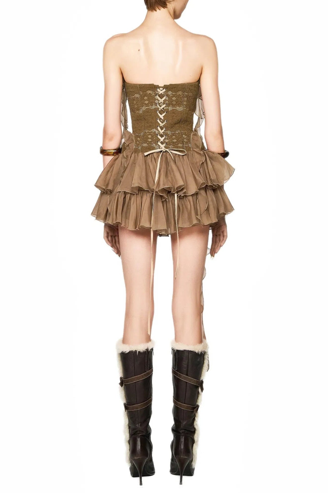 ALTHEA RUFFLE BROWN MINI DRESS