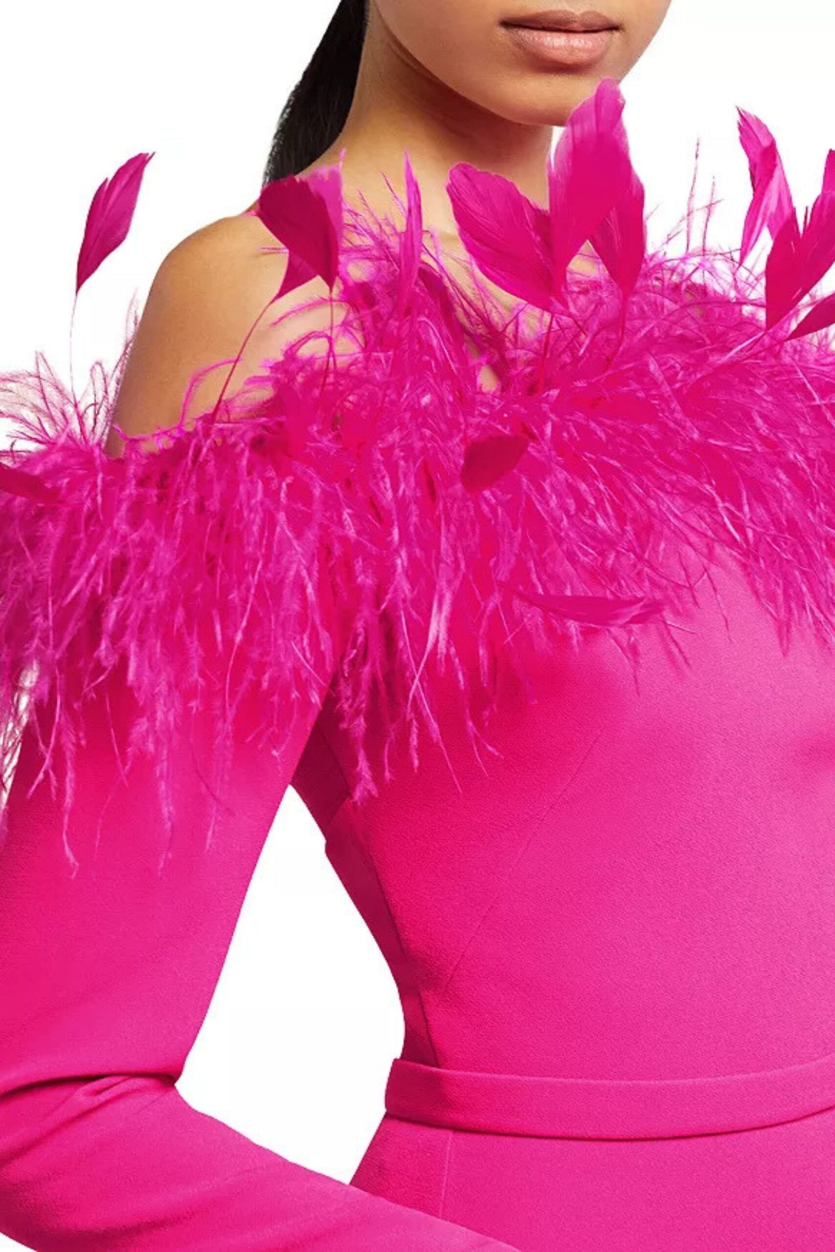 FEATHER BACKLESS MIDI DRESS PINK PARTY