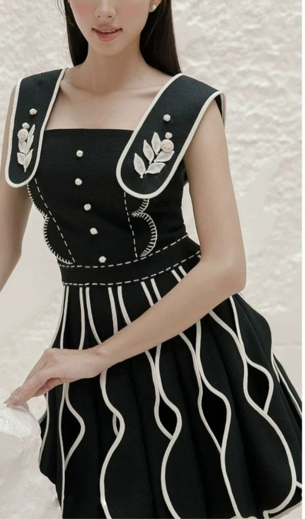 3D FLOWER BUD MINI DRESS BLACK COCKTAIL