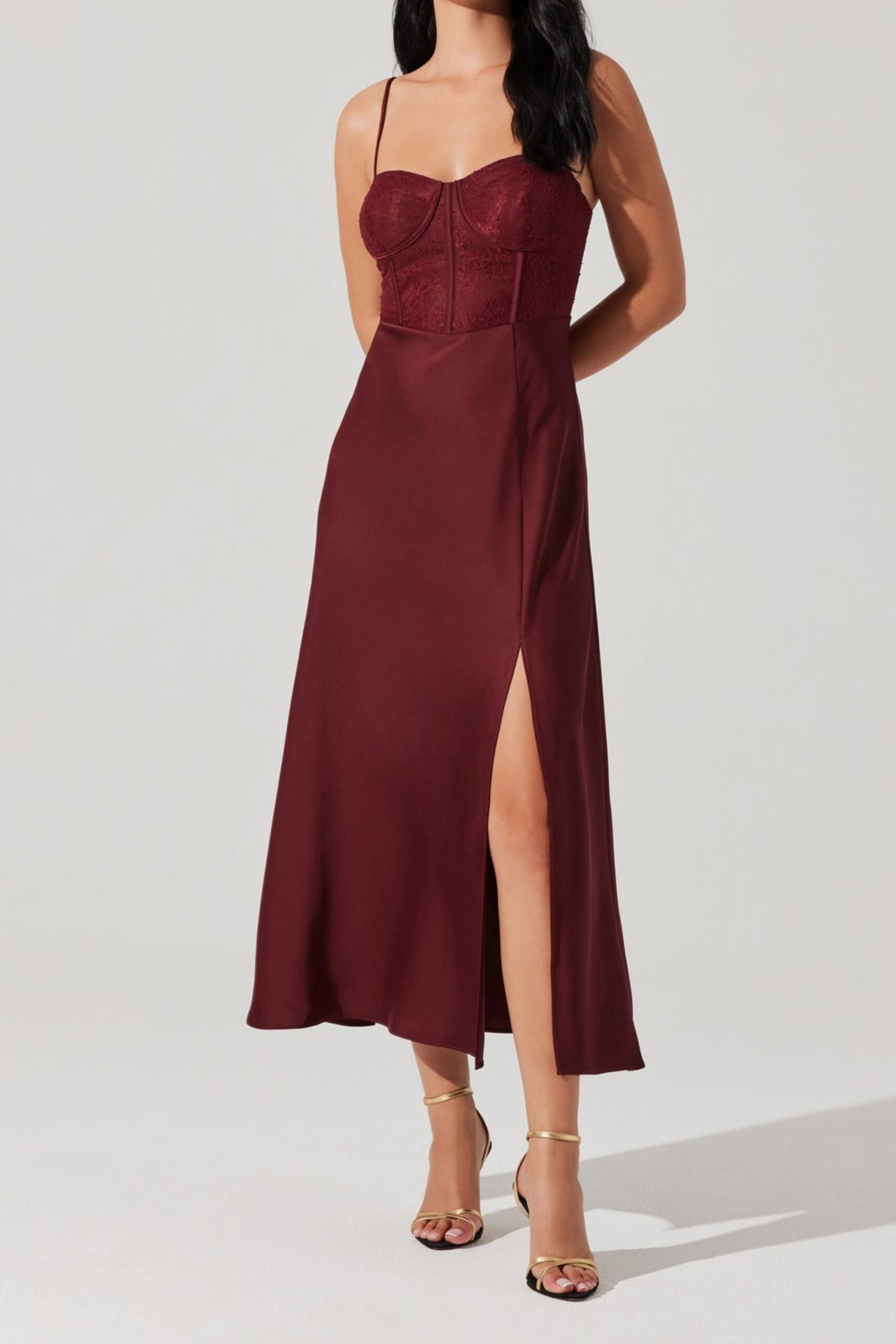 LACE BUSTIER MIDI DRESS FOR WEDDING GUEST