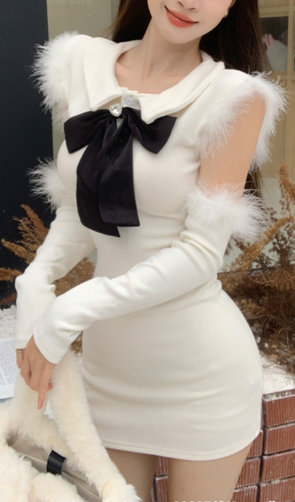KNITTED BOW MINI DRESS FOR PARTY